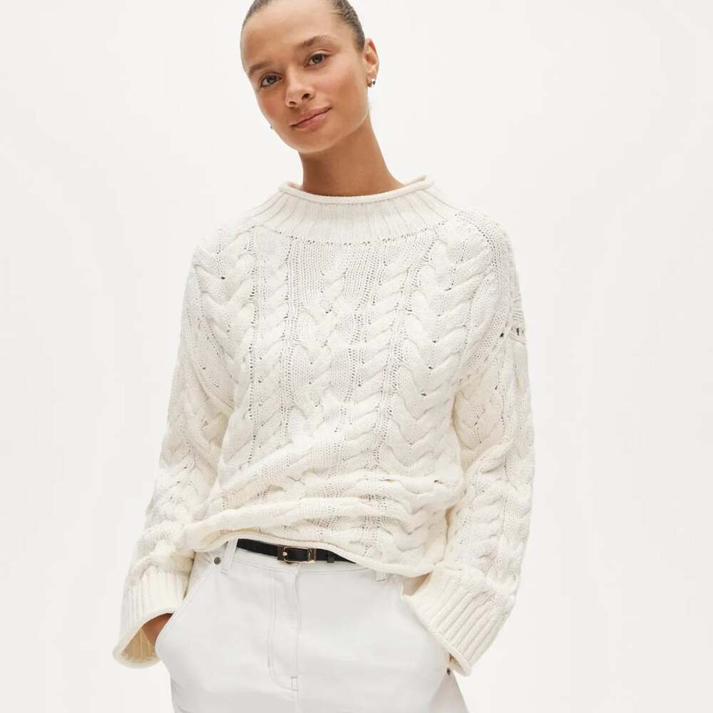 J.Crew Rollneck Cable-Knit Sweater Ivory Cream Size Small